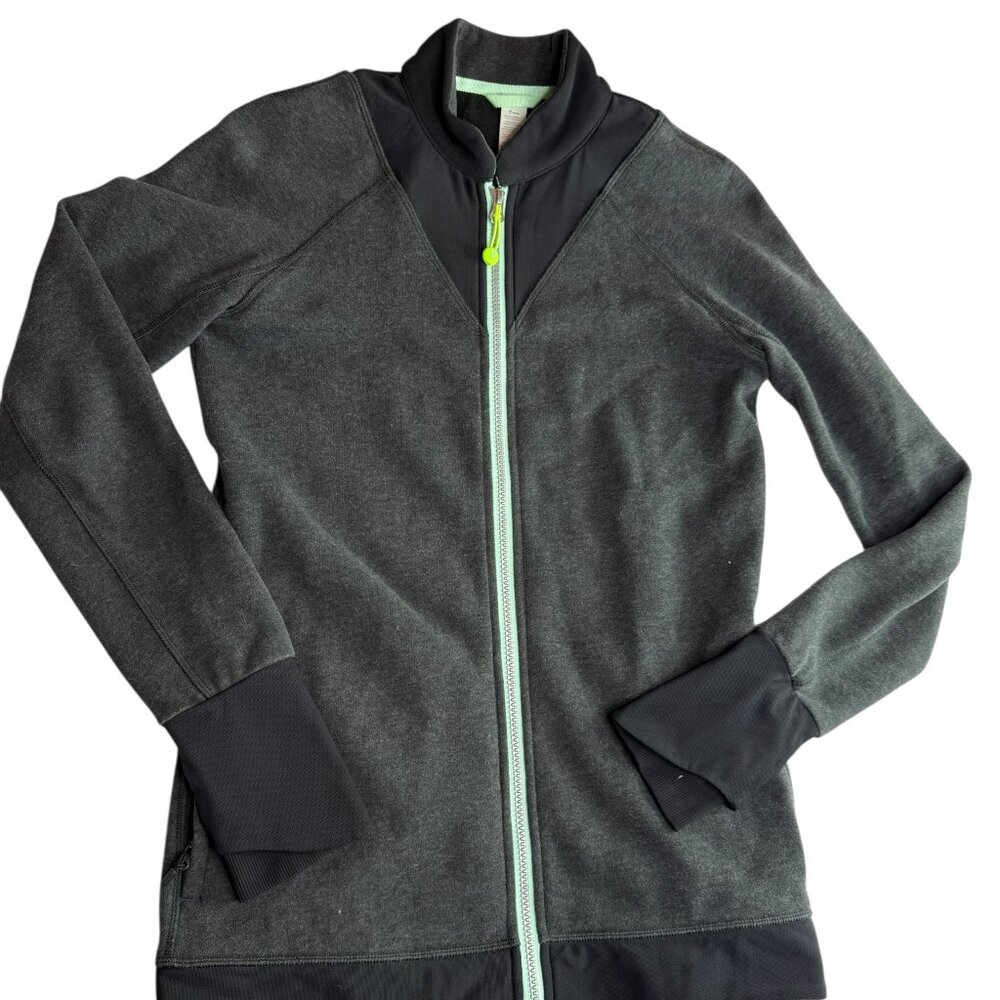 Lululemon Iviva Girl's Yoga Athletic Jacket Full Zip Gray Black Mock Neck Sz 14